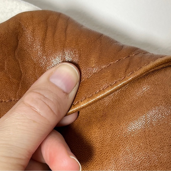 Vintage Anne Klein Longer Line Camel Faux Belted Leather Jacket Sz M - Picture 13 of 15